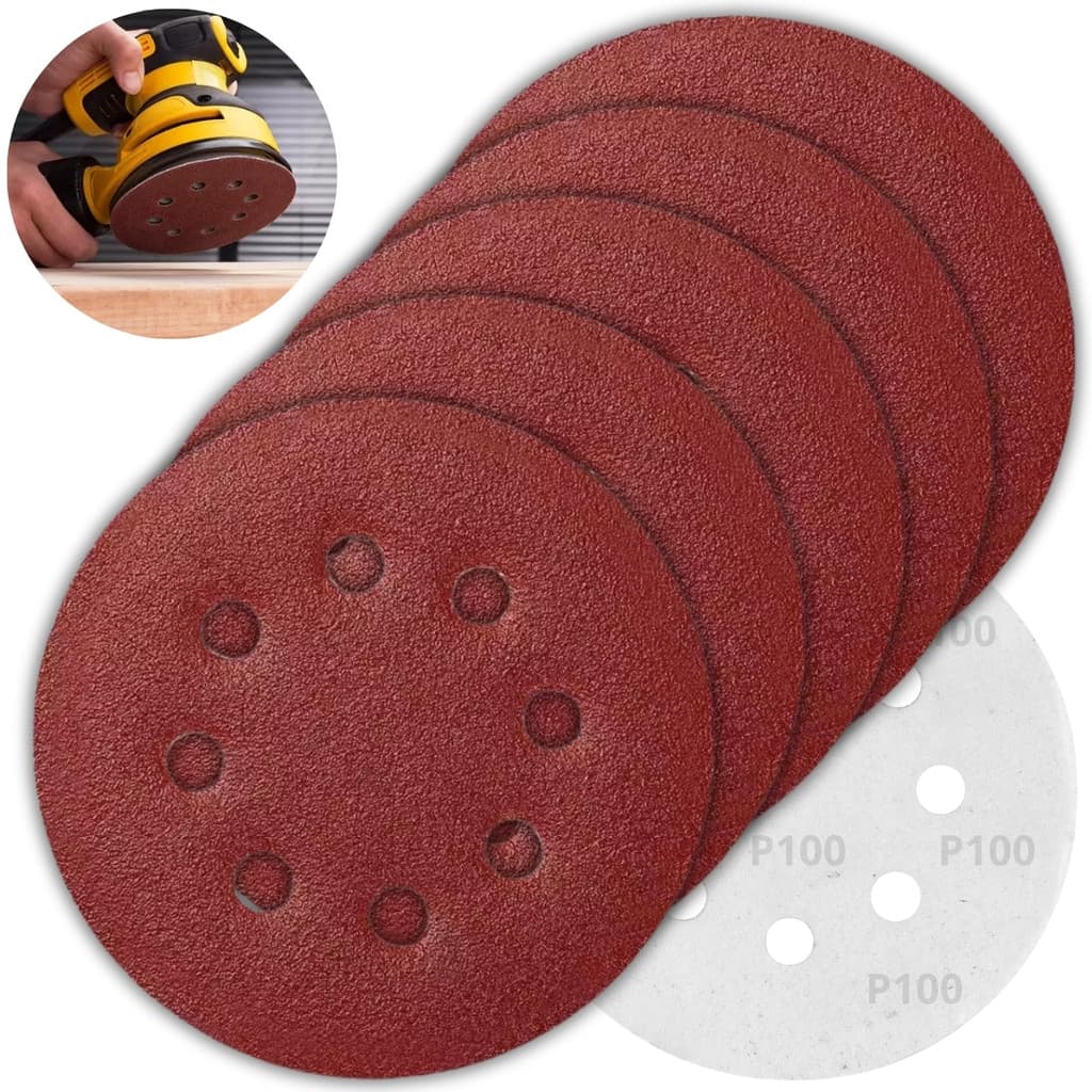 Kit 10 Discos de Lixa Aderente com Furo 125mm Grão 100 Lixa Disco de Velcro para Lixadeira Orbital Marcenaria Obra