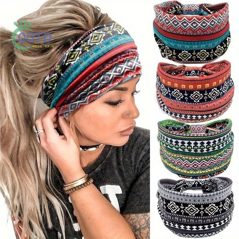 Moda Hoje Bohemia Grade Feminina Headpiece Estiramento Turbante Acessórios Para O Cabelo Headwear Yoga Corrida Bandagem