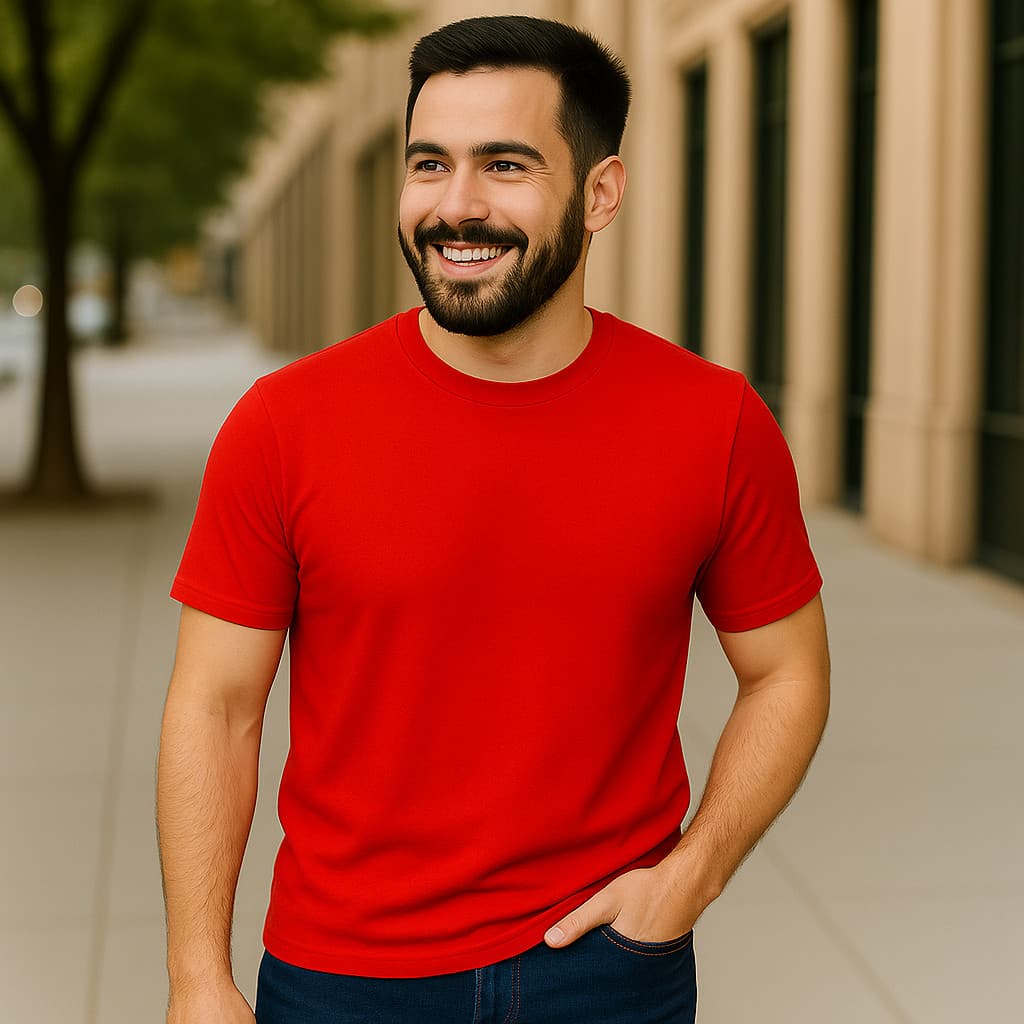 Camiseta Básica Confortável Gola Redonda Careca Reforçada Fresca Uso Diario Vermelha
