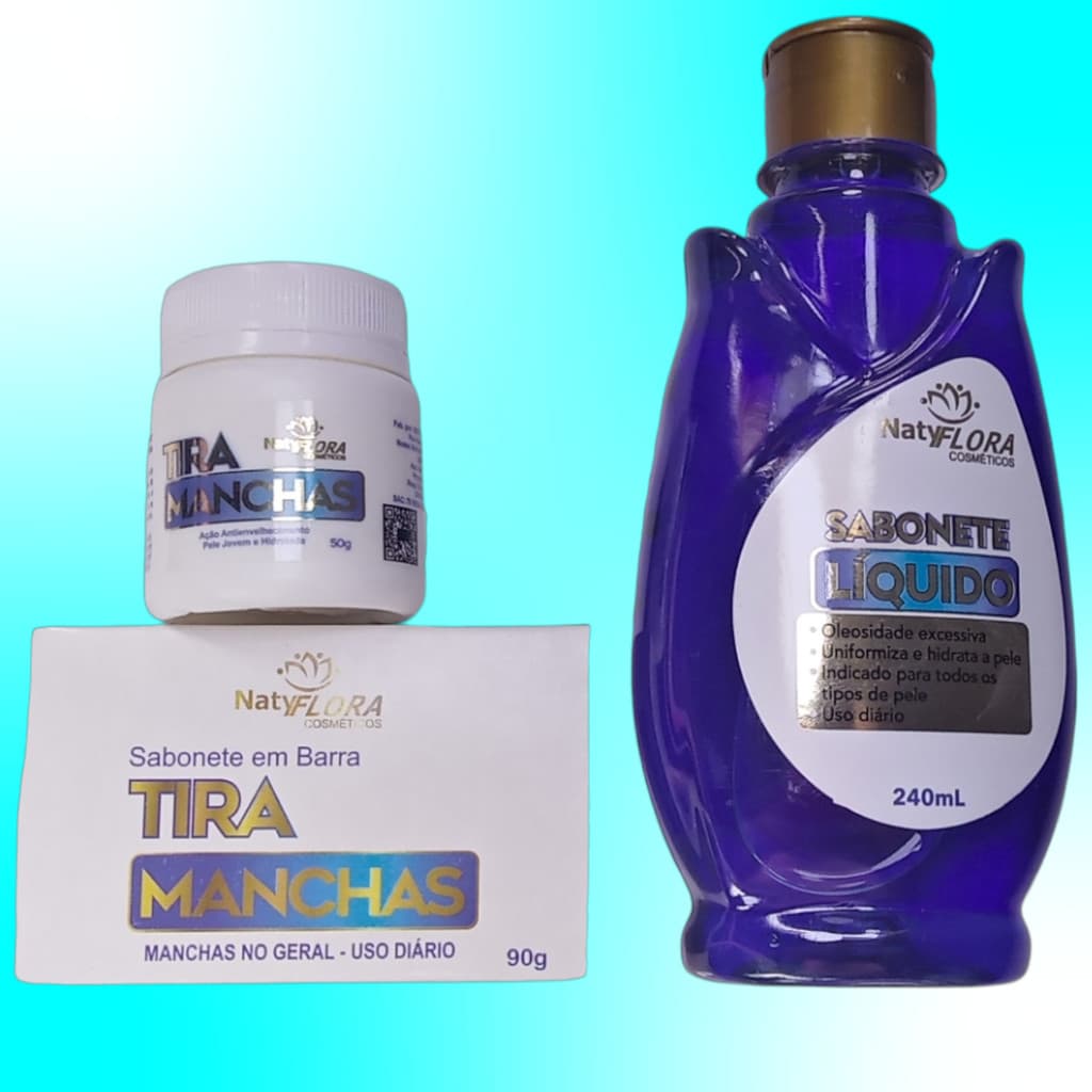 Kit Tira Manchas NAtyflora pele Escura Original 1 Pomada 1 Sabonete Barra e 1 Sabonete Líquido