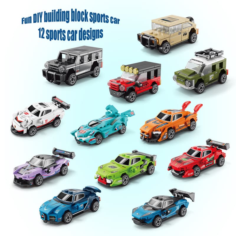 Crianças montagem educacional pequena partícula bloco de construção brinquedo carro DIYMini puxar para trás corrida Jeep