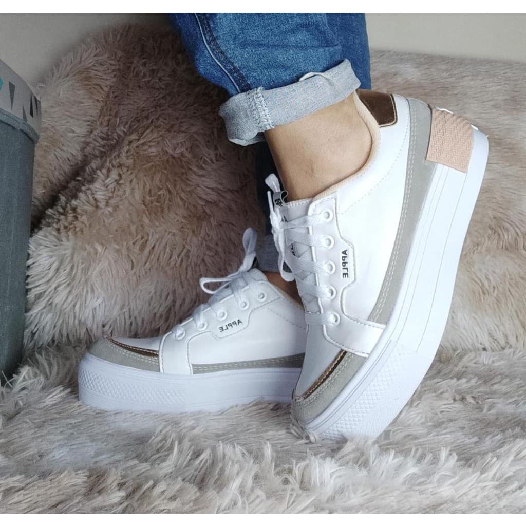 Tênis Feminino Casual Via Apple  Plataforma/Tênis Botinha/Cano Alto Branco