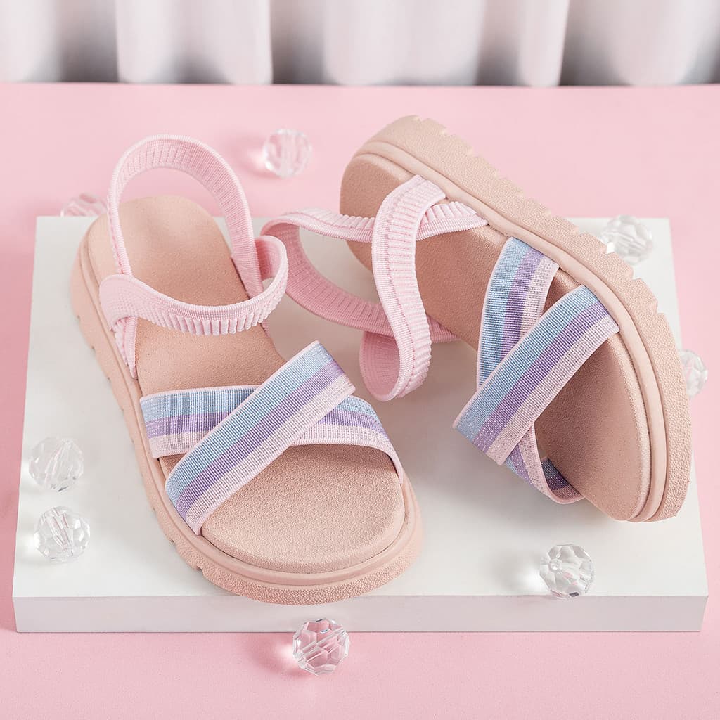 Sandália Infantil Feminina Rosa com Tiras Coloridas Leve Estilosa Confortável