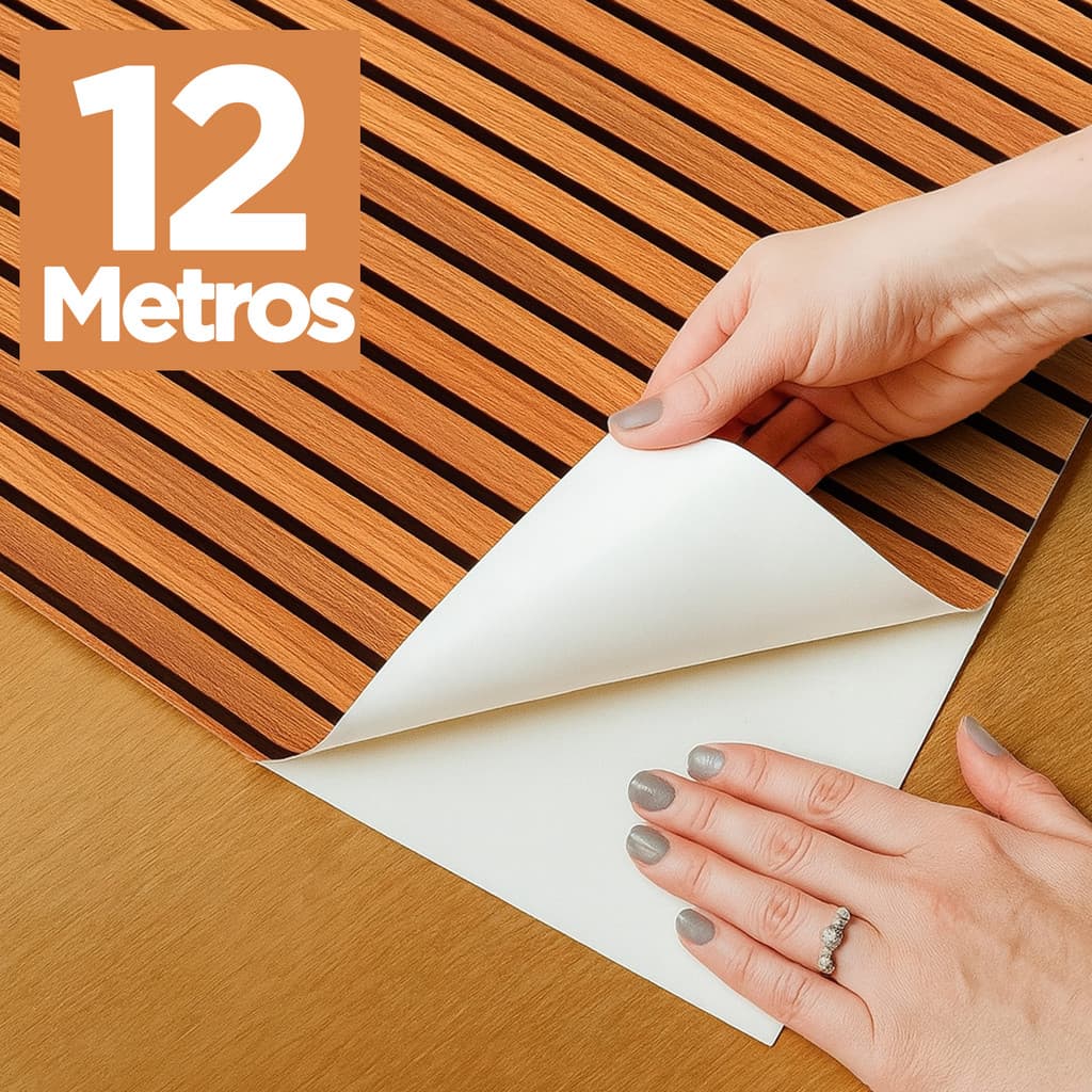 Papel de Parede Ripado 12m Madeira Autocolante | Impermeável, Antifúngico, Decorativo