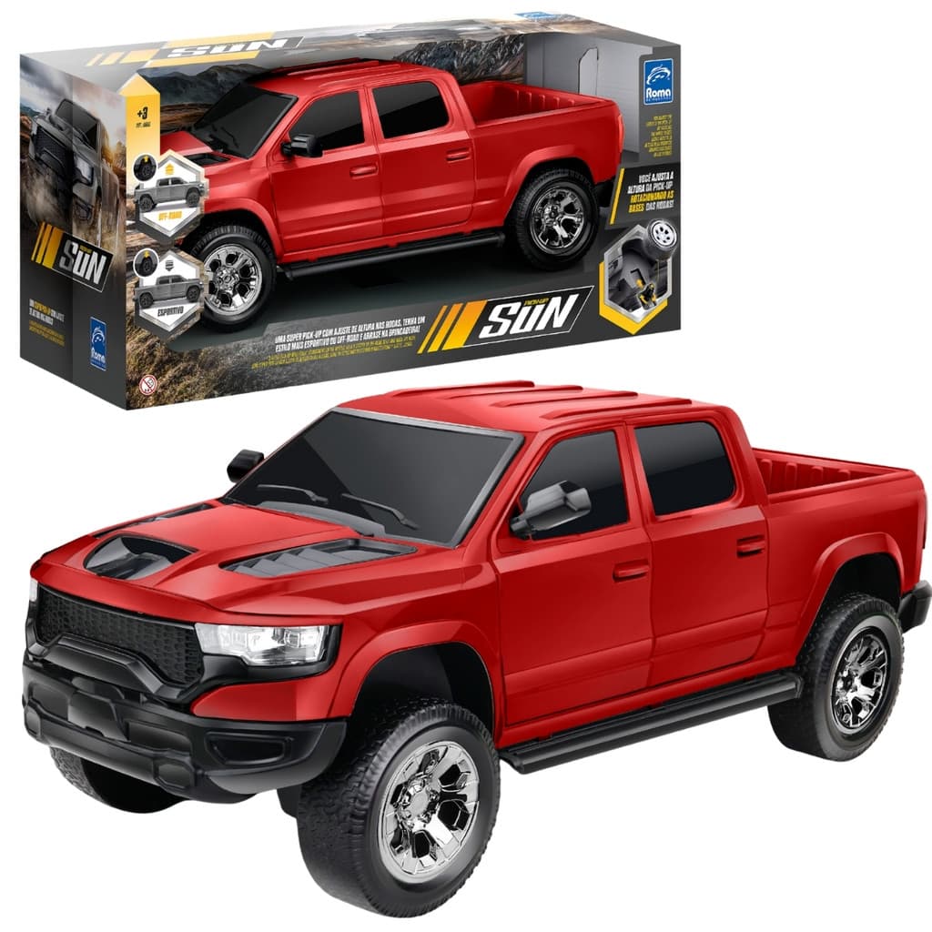 Carrinho Carro Pick-Up Infantil Grande Com Retrovisor Articulado e Ajuste de Altura nas Rodas Infantil - Roma