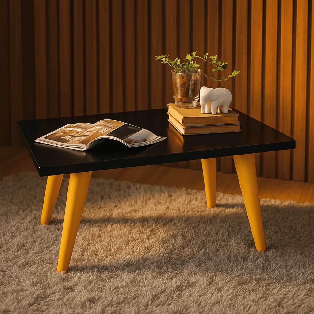 Mesa De Centro 50cm Retangular Retro Com Pés Palito PVC Sala De Estar Decoração Modernic