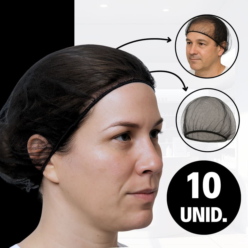 Touca Descartável Preta de Redinha para Cabelo 10un prevemax