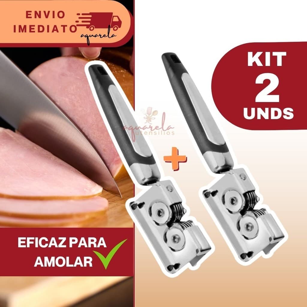 Kit 2 Amolador Afiador De Facas Facão Tesouras Canivete Em Aço Inox Com Cabo