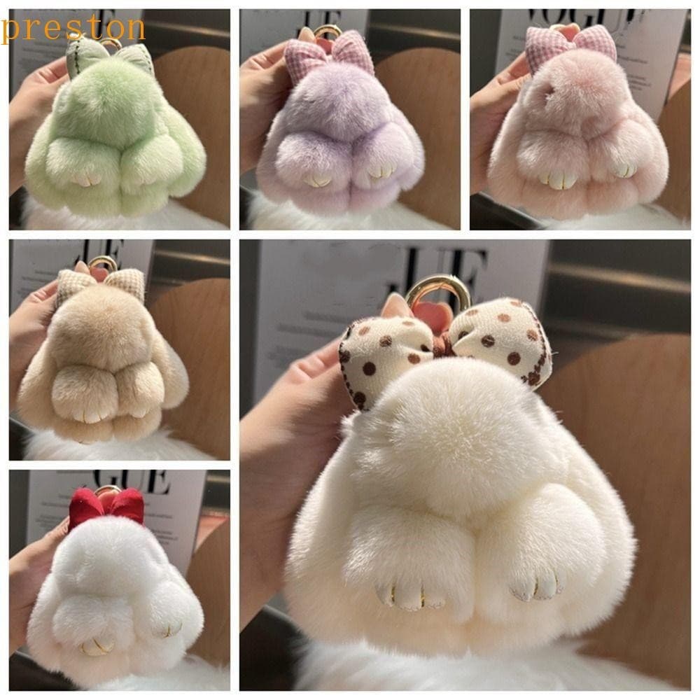 Chaveiro De Coelho PRESTON , Pele Com Pompons De Laço De Cabelo , Porta-Chaves Fofo De Pelúcia
