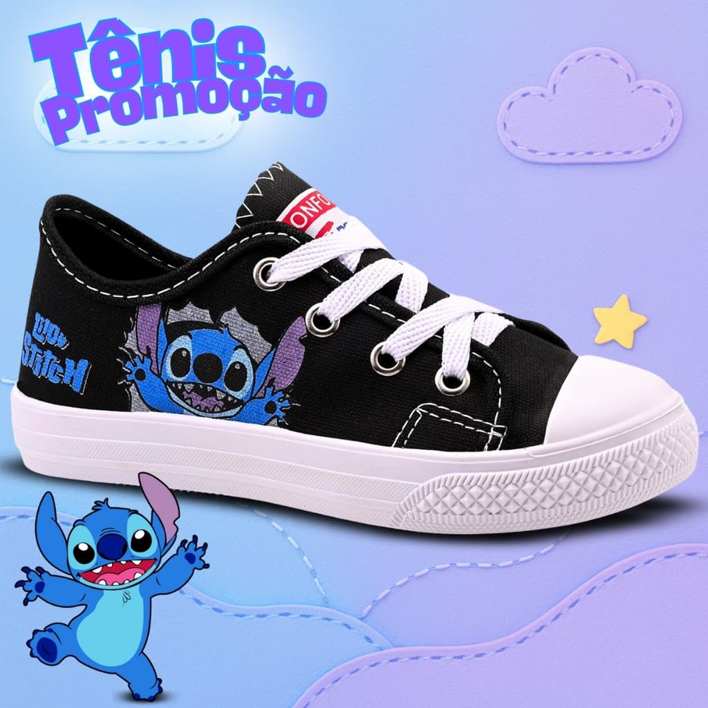 Tênis Infantil Stitch Menina Menino Confortável Escolar Macio Antiderrapante