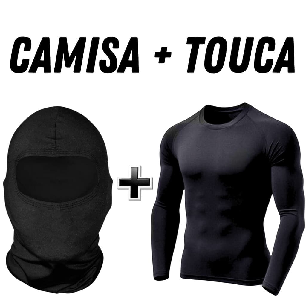 Kit Camisa Térmica Masculina + Touca Ninja Toca Preta BalaClava