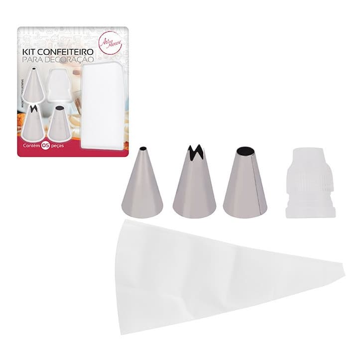Kit Bico Confeiteiro Inox Decorador Bolo 5 peças Confeitar Saco Confeiteiro Bolo Tortas