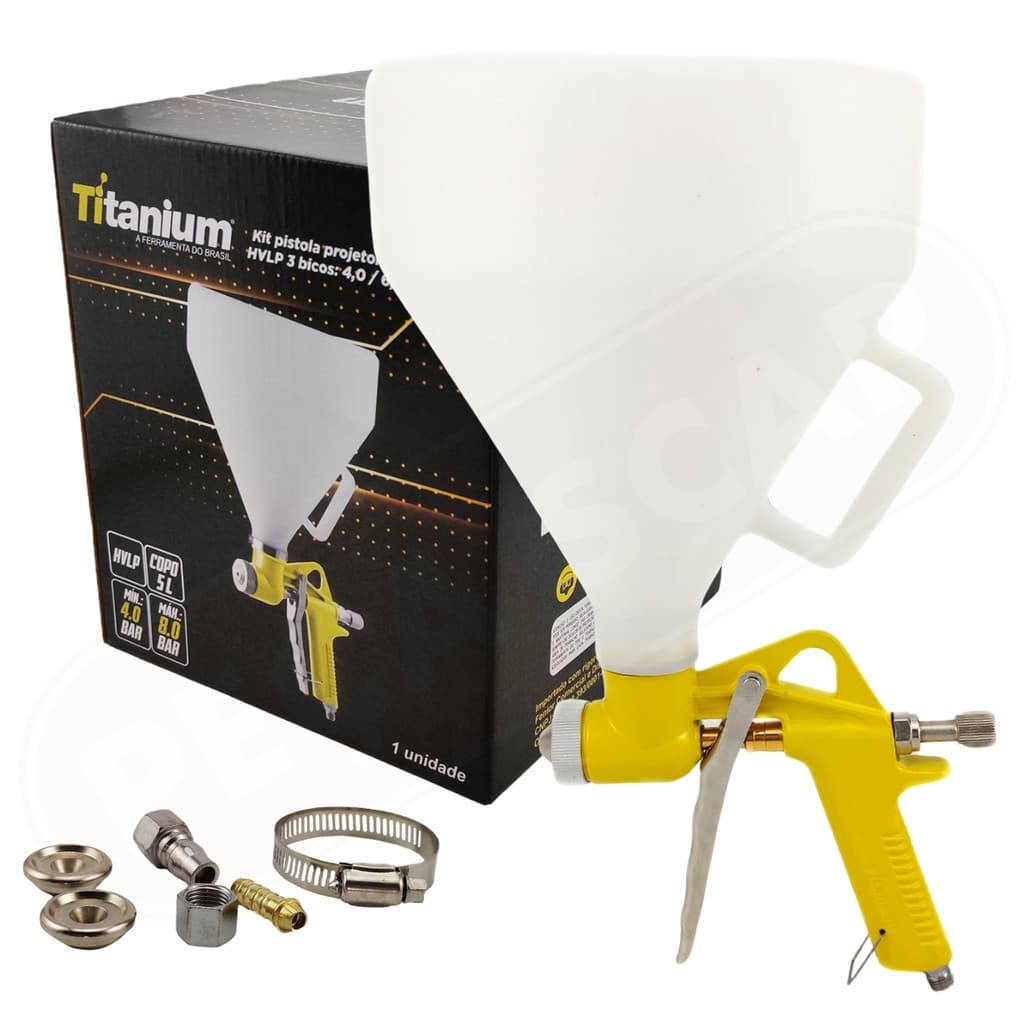 Pistola projetora de textura HVLP com 3 bicos - Titanium