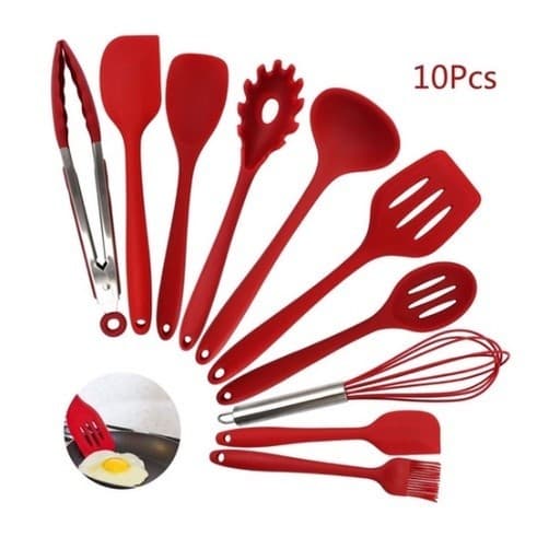 Kit 10 Peças Colheres De Silicone Cabo Inox Utensílios Cozinha ZEMSHOP
