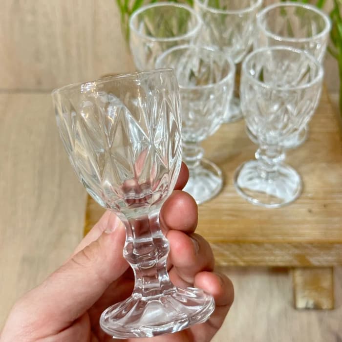Jogo 6 Mini Taça Diamante Para Licor 80ml Em Vidro Resistente