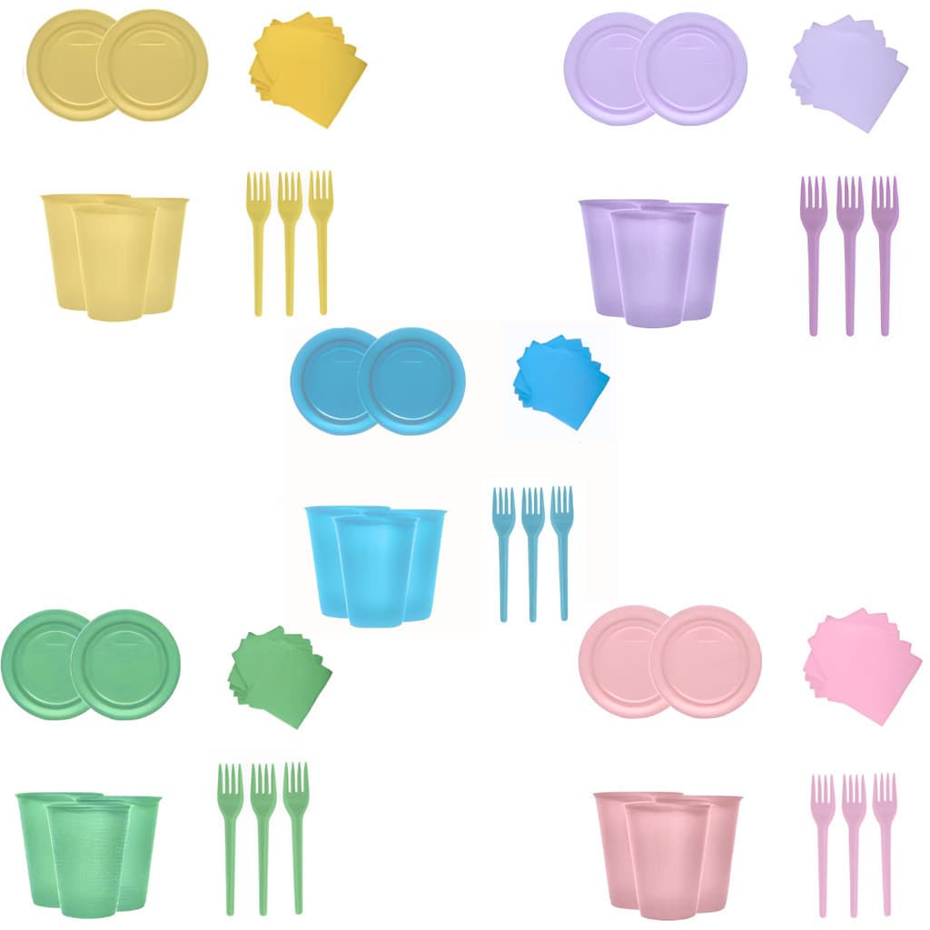 Kit 200 Peças Copo, Prato, Garfo e Guardanapo Candy Para Sobremesa Festa Aniversário