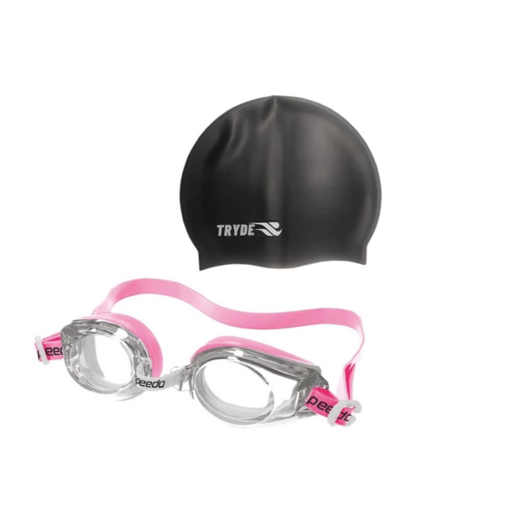 KIT Oculos De Natação Classic Speedo Rosa com touca