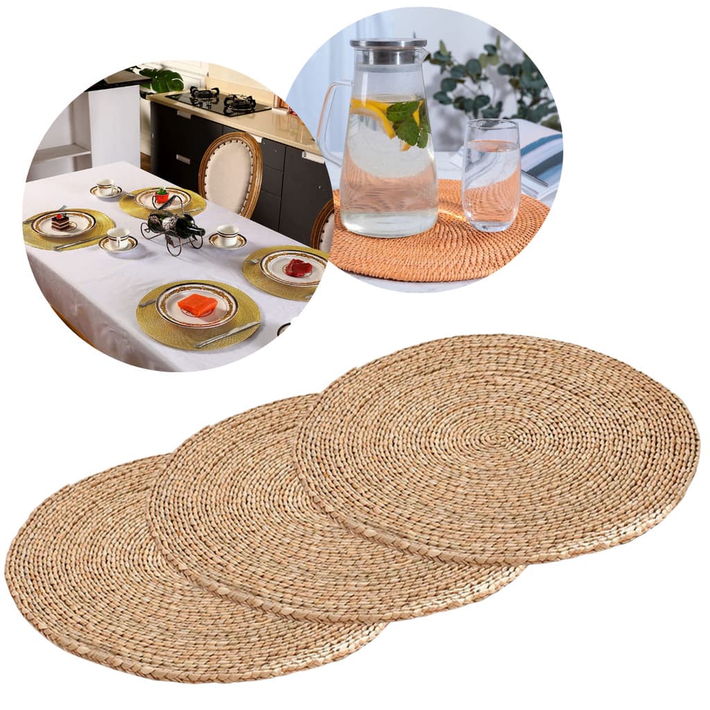 Kit 3 Sousplat Americano Redondo Palha Natural/ Rattan Mesa Posta Natal Jogo Americano