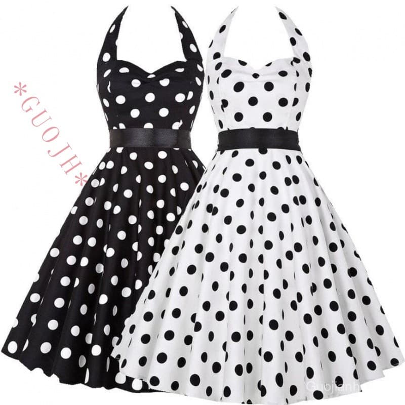 Roupas De Verão Polka Dot Vintage Vestido Mulheres Escritório De Moda Lady Rockabilly Big Swing Halter
