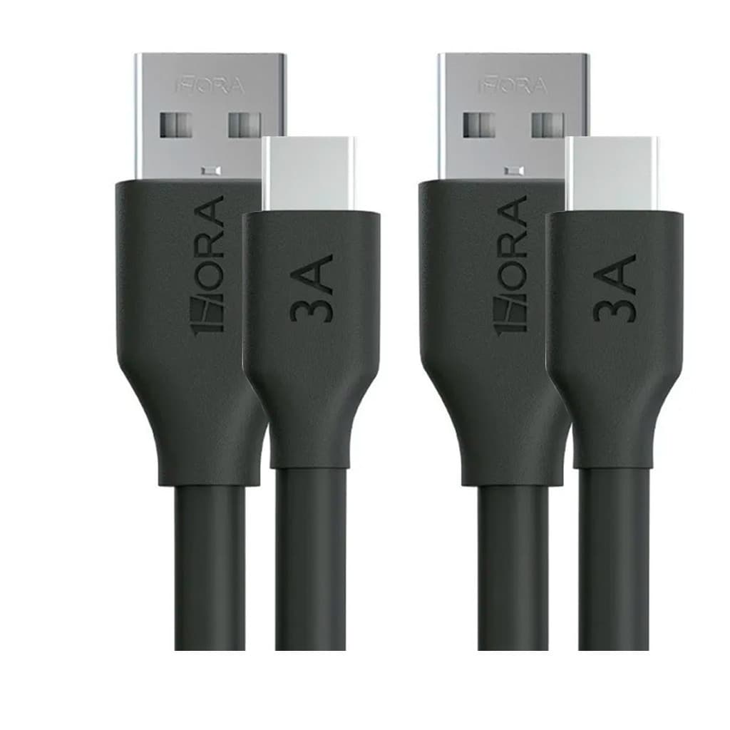 KIT 2x  Cabo Usb A/C 1hora, Carga Rápida 3A Macho/Macho 1Metro Preto