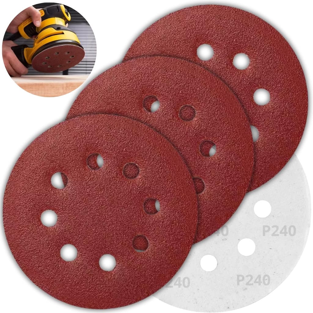 Kit 3 Discos de Lixa Aderente com Furo 125mm Grão 240 Lixa Disco de Velcro Acabamento Fino Lixadeira Orbital Casa