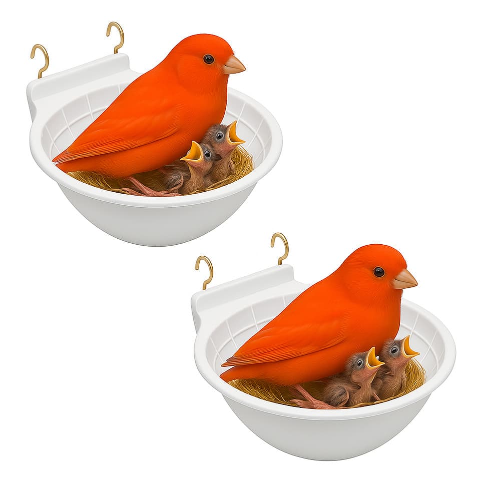 2 Ninhos Plastico de Canario C/ Suporte + 10g de Sisal