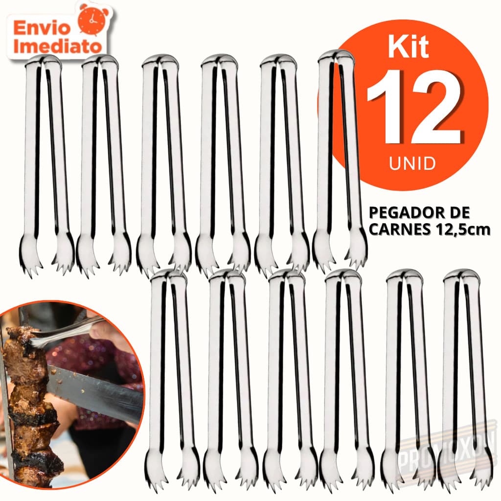 Kit 12, 6 ou 3 Mini Pegador Inox 12,5cm Para Carnes Churrasco Frios e Alimentos em Geral