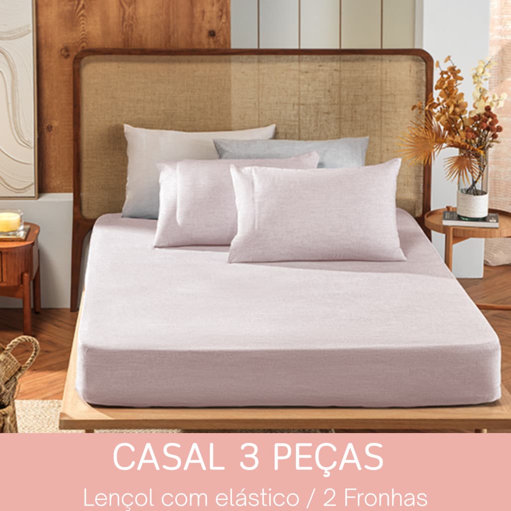 Jogo de Cama Casal 3 Peças com Elástico e 2 Fronhas Tecido Fresco, Leve e Confortável