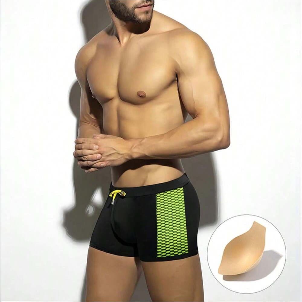 Cueca boxer masculina malha verde Com bojo adequada para natação praia fitness Secagem rápida
