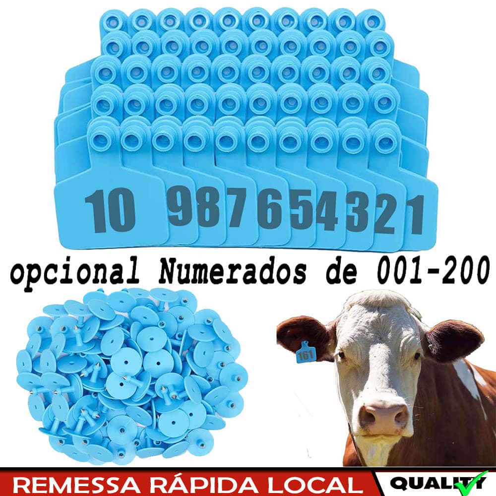 50x placa de orelha de gado de vaca PE com palavra, Opcional número de 001 - 200, Azul, Brincos de Identificação