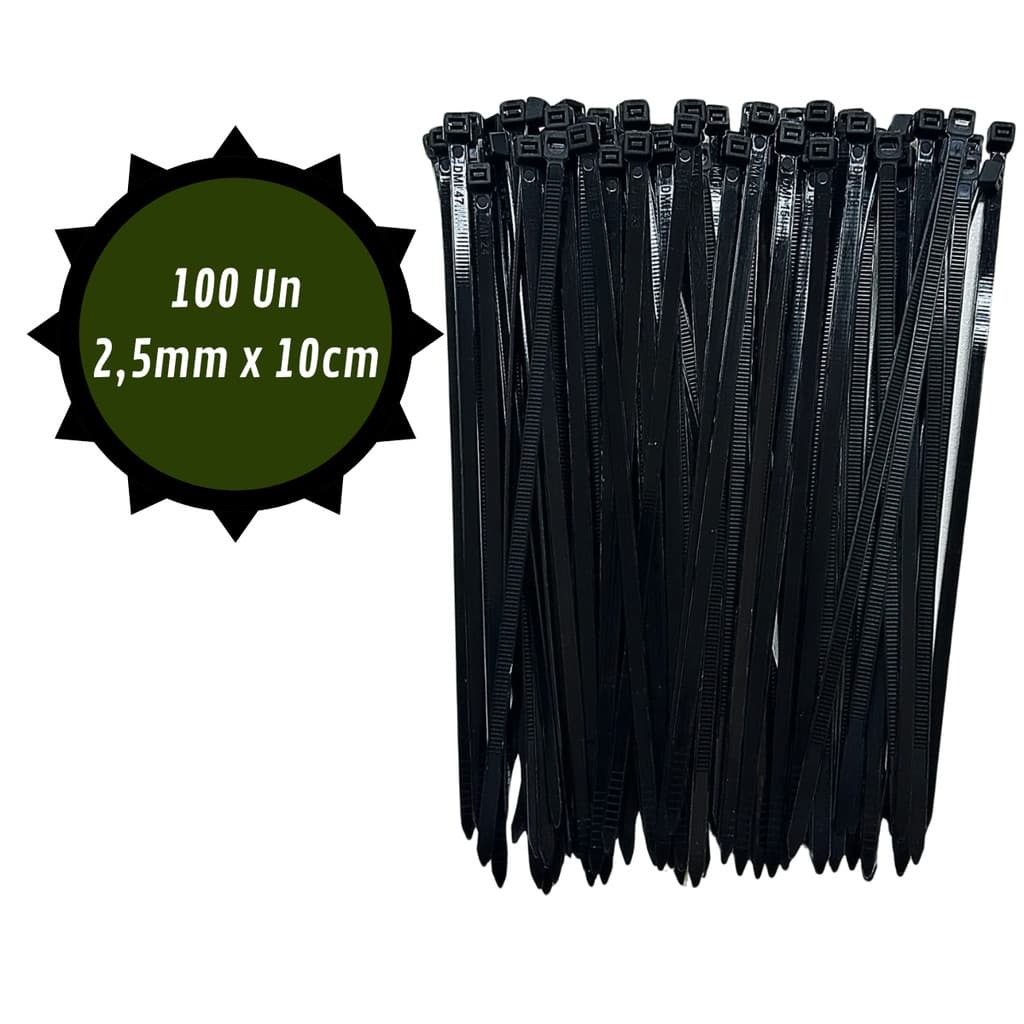 Abraçadeira de Nylon Pequena 10cm x 2,5mm Preta Kit 100 Un Bomvink BOM 5502