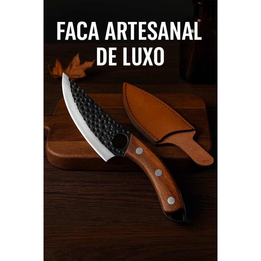 Faca Profissional Artesanal Inox – Afiada, Durável e com Bainha para Carne, Churrasco e Aventuras