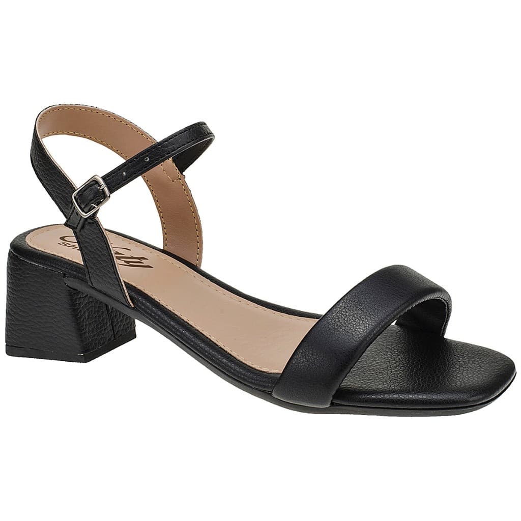 Sandália Feminina Salto Médio 5cm Casual Confortável Bico Quadrado Moda Evangélica Clássica