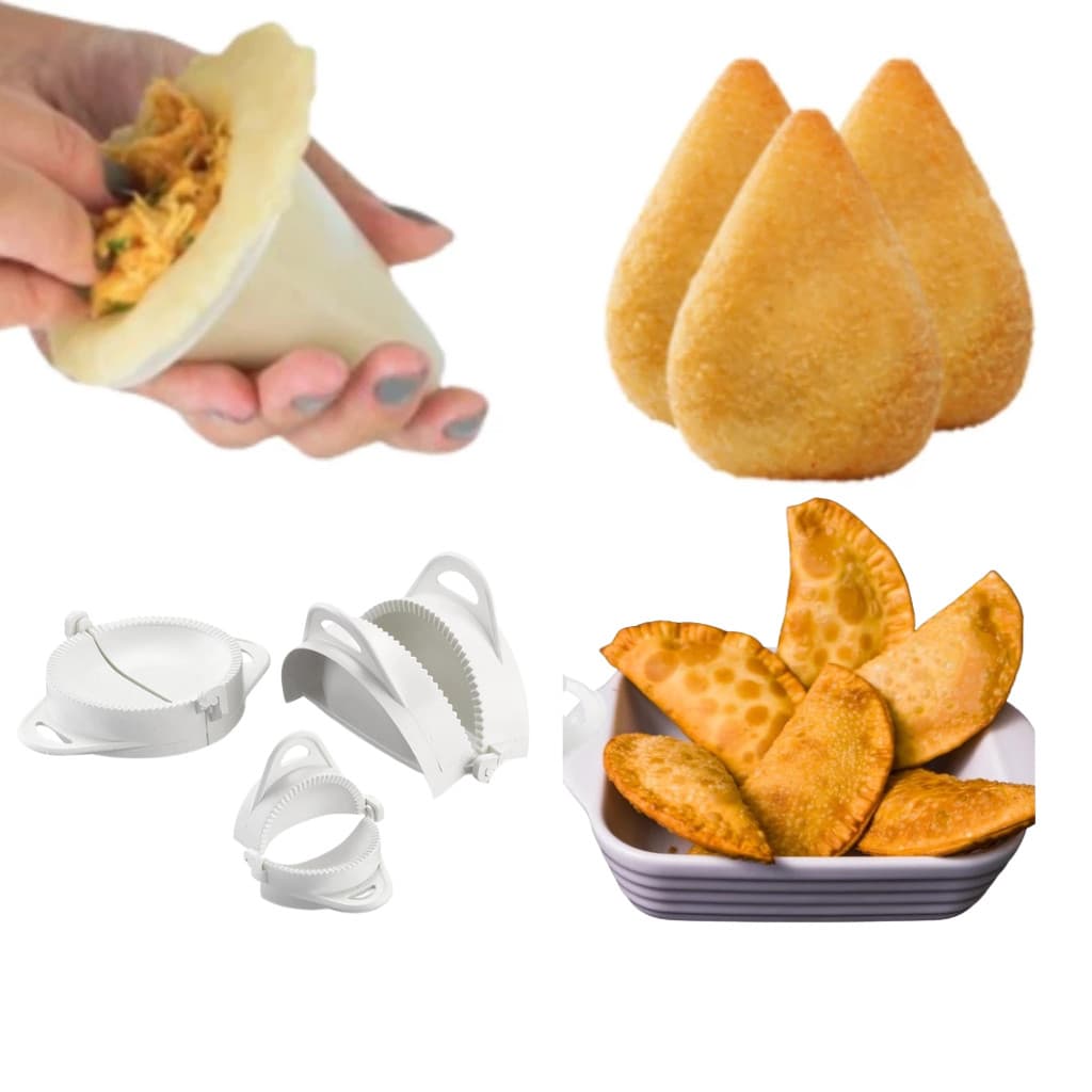 Kit Forma de Coxinha 3 Tamanhos e Forma Molde Pastel Salgados Risole 3 Tamanhos
