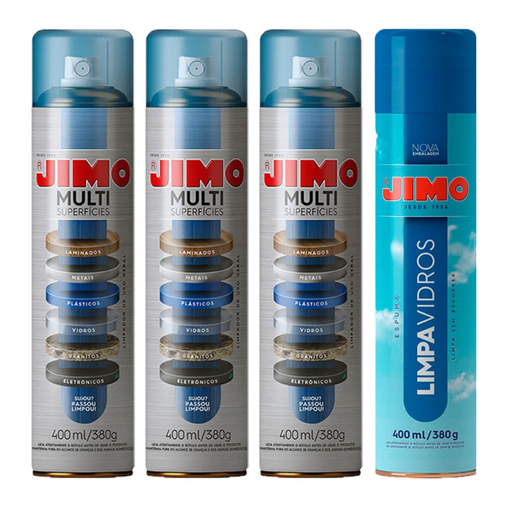 Kit Jimo 1 Limpa Vidros Espelhos 3 Limpa Multi Superfícies