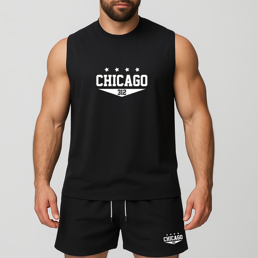 conjunto regata oversized e short de tactel de academia másculino estampada chicago 312