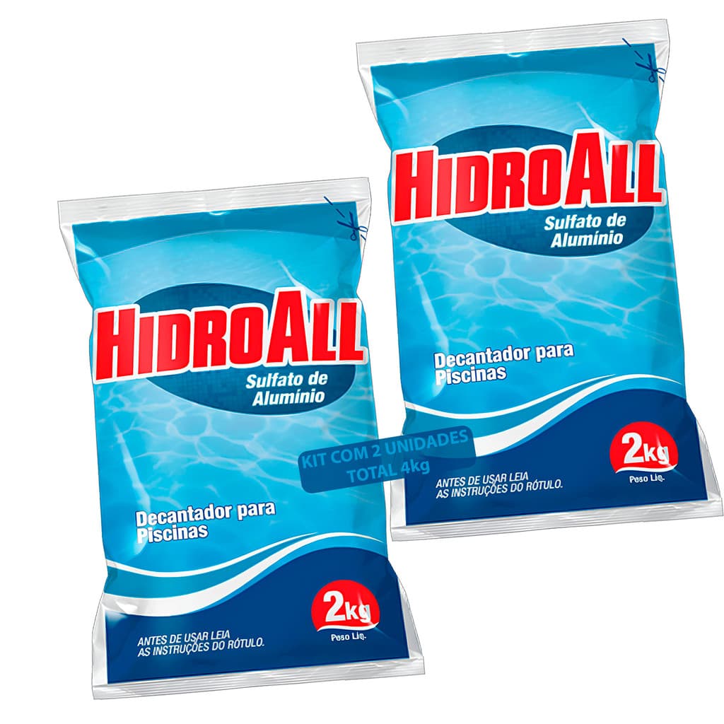 Kit 2 Decantador Clarificante Sulfato de Alumínio Hidroall Piscinas Limpeza Agua Verde Algas