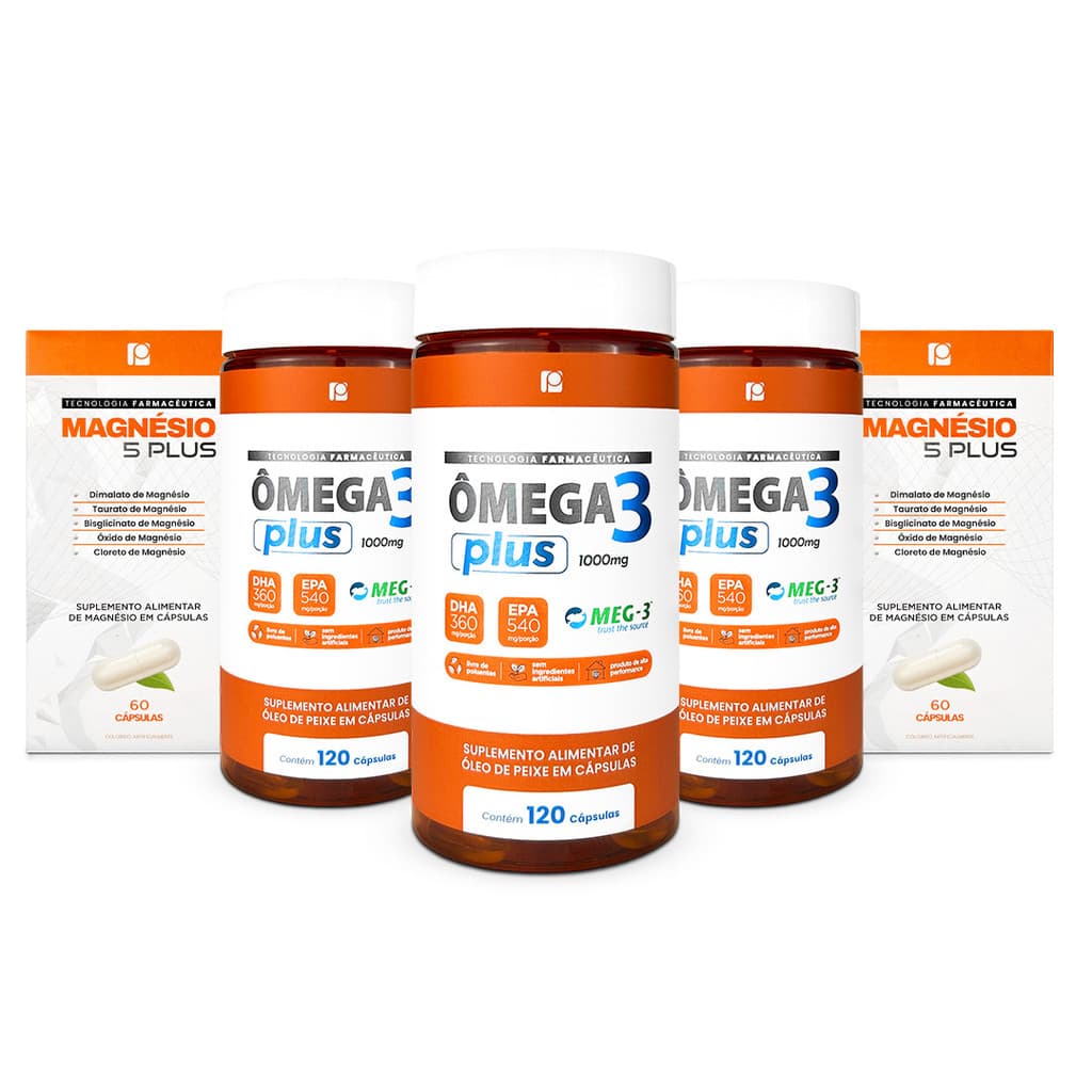 Kit 3 Ômega 3  + 2 Magnésio 5 Plus