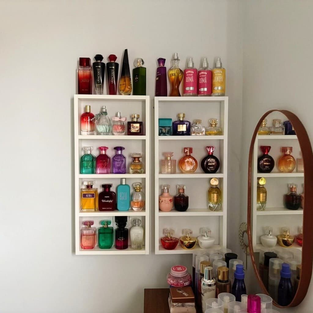 Kit 2 Expositor Prateleira Porta Perfume Esmalte Decorações Com Divisórias Em MDF