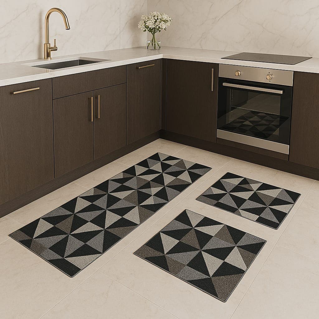 Jogo de Passadeira de Cozinha Tapete 3 Peças Antiderrapante DecorativoImpecavel Facil de Limpar