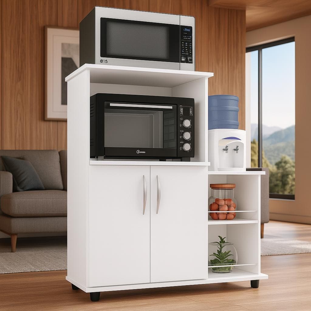 Balcão com Fruteira com 2 Portas – Suporte para Microondas sem Rodinhas