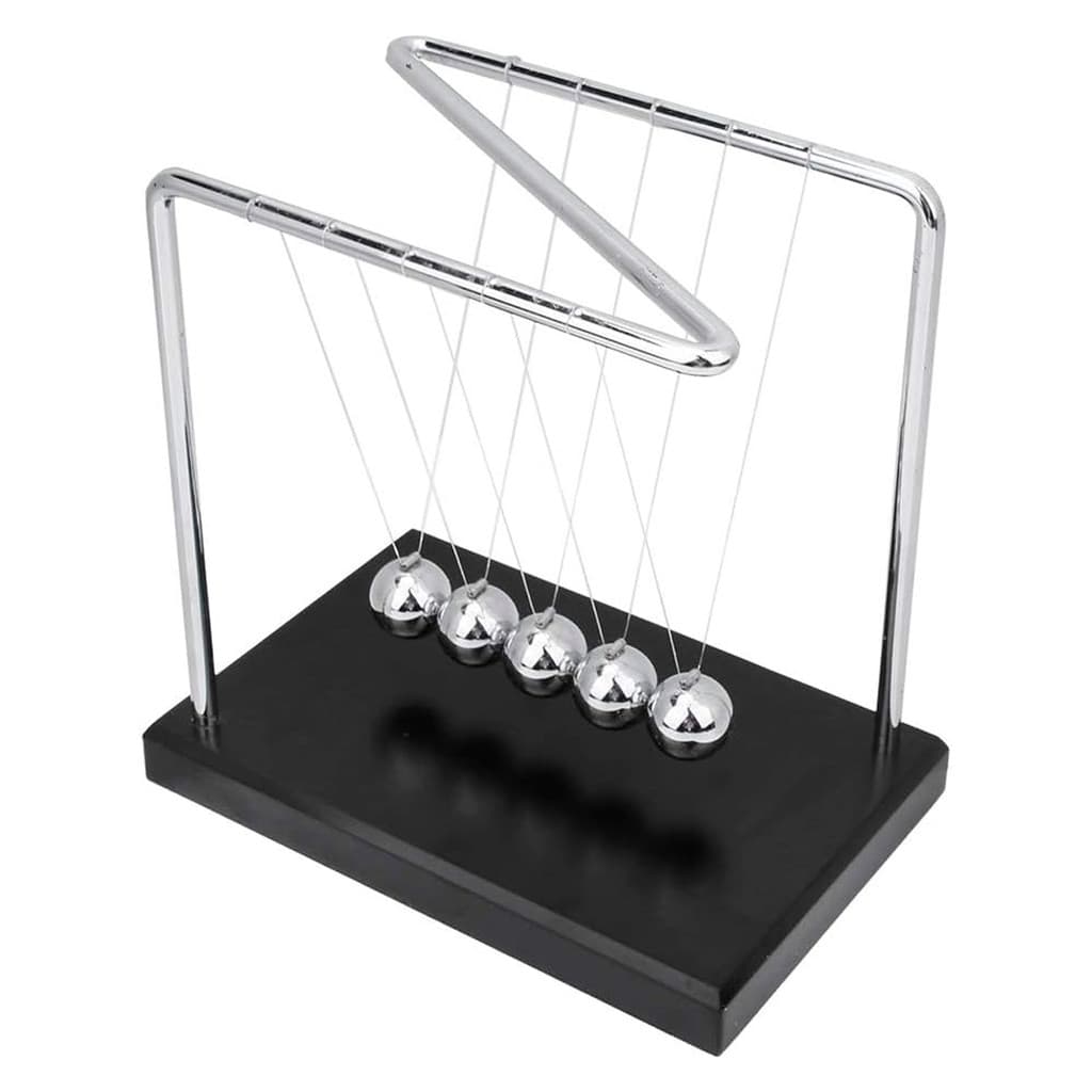 Pêndulo de Newton Formato Z com Base de Madeira e Esferas Metálicas 14x12x15cm