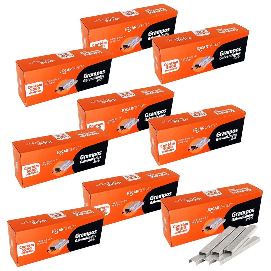 Kit 3 5 ou 10 Caixas Grampos 26/6 Galvanizado 5000un Profissional Grampeador Escritório