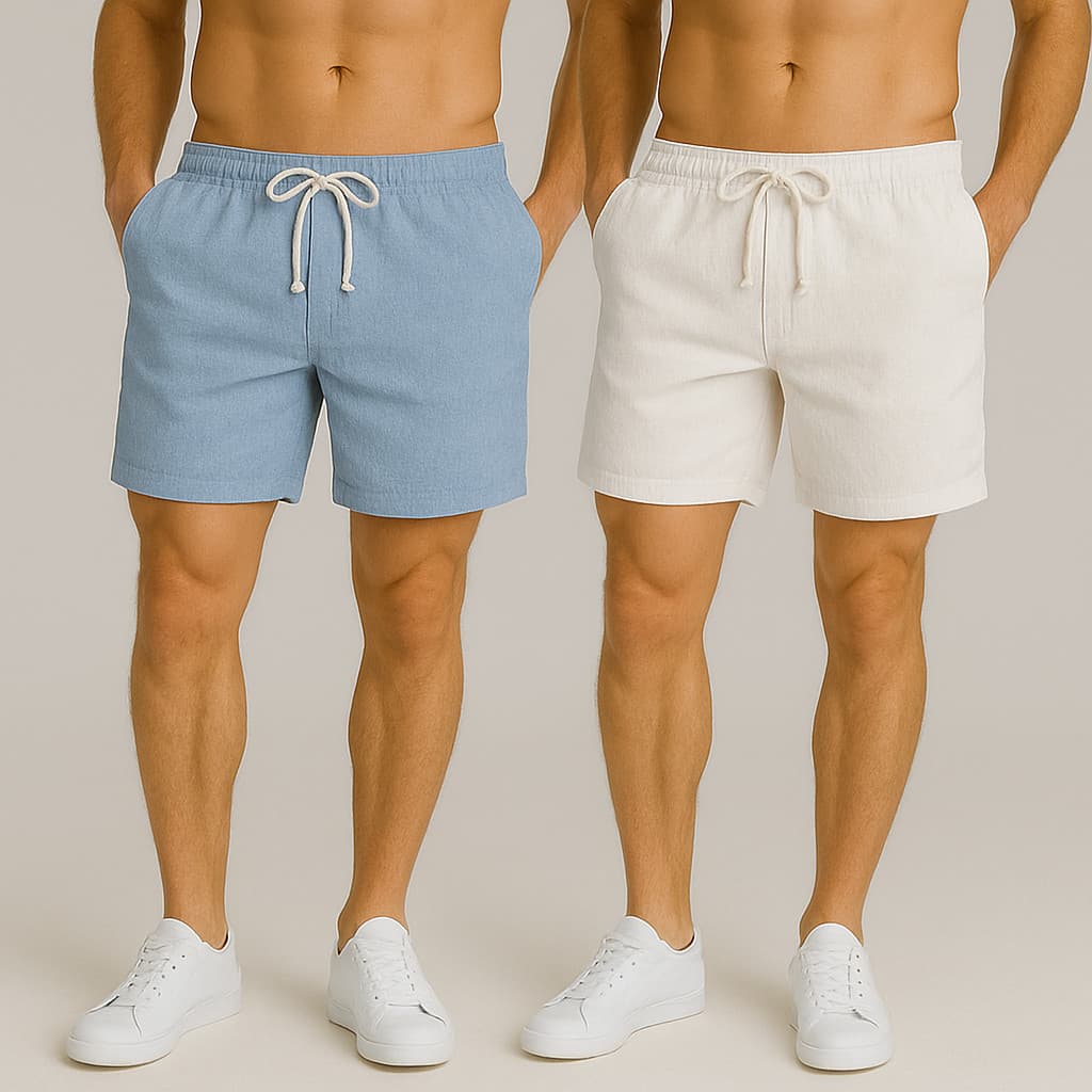 Kit 2 Shorts Linho Masculina Bermuda Estilo Mauricinho Leve com Bolso Lateral