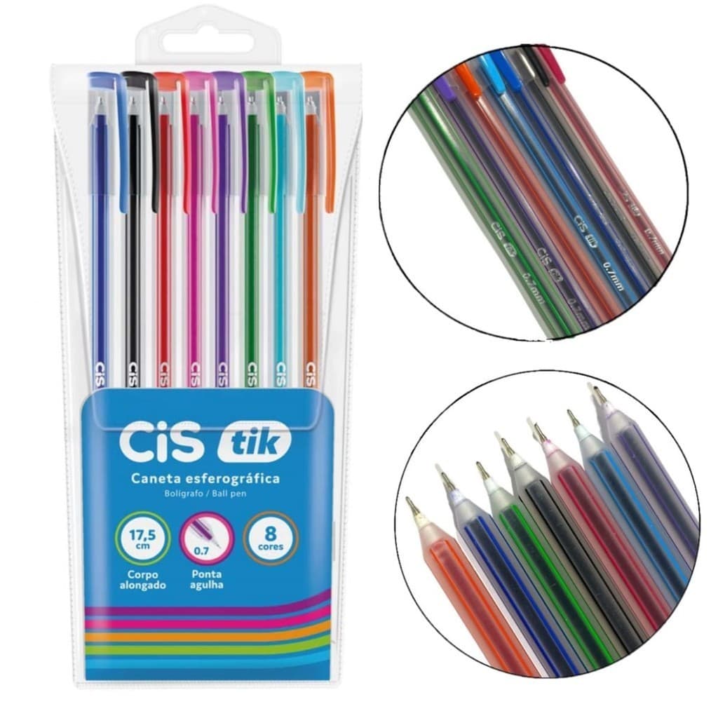 Cis Tik Caneta Esferográfica Estojo c/8 Cores Sortidas