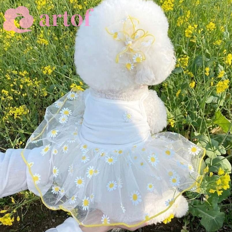Vestidos Para Cães ARTOF Lindos De Princesa Animais De Estimação Saias De Gato Sem Mangas Com Estampa De Margaridas