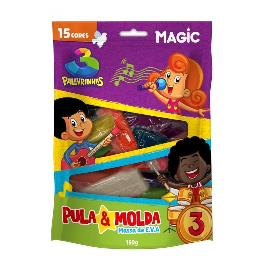 Massa pula e molda 15 cores sortidas - 150g 3 palavrinhas