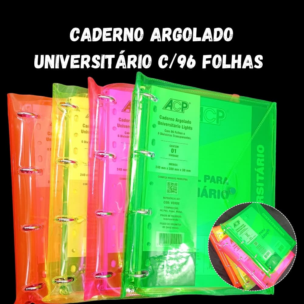 Caderno Argolado Universitário Lights 96 Folhas + 6 Divisórias Transp