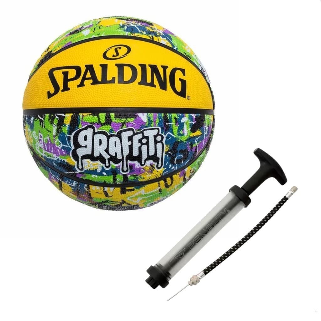 Kit Bola de Basquete Oficial Spalding Graffiti + Bomba
