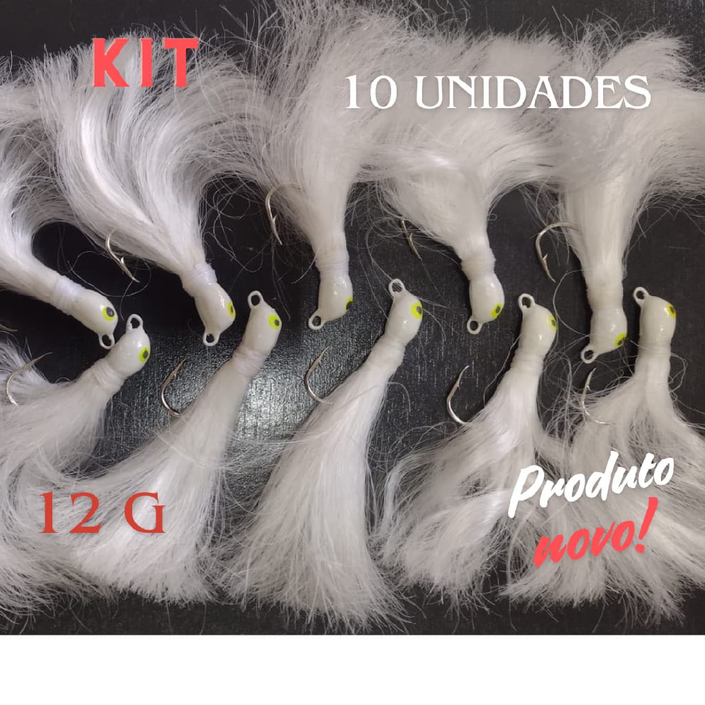 KIT 10 unidades Isca Artificial Xuxinha Jig para Pesca 12 gr cerdas finas